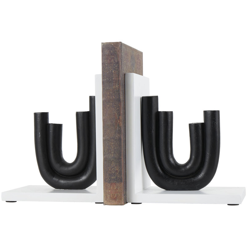 Ensemble de serre-livres noirs décoratifs en bois avec supports blancs