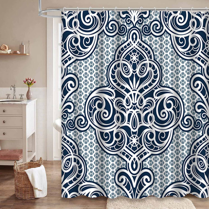 Rideau de douche rétro avec 12 crochets, L 72 po x l 78 po