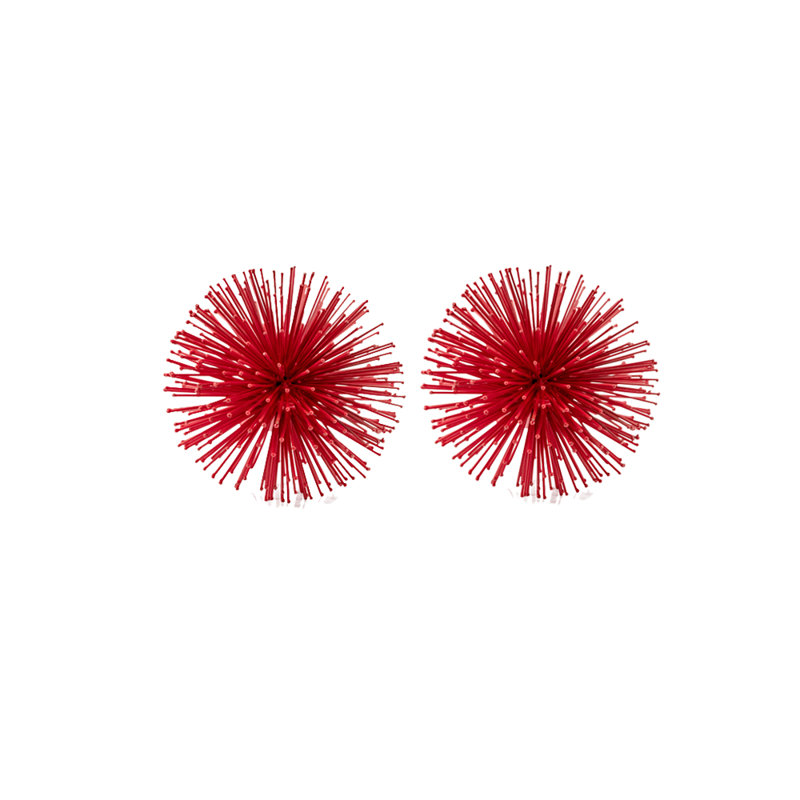 Set of Two Iron Decorative Spiky Sphere Tabletop Sculptures, Red