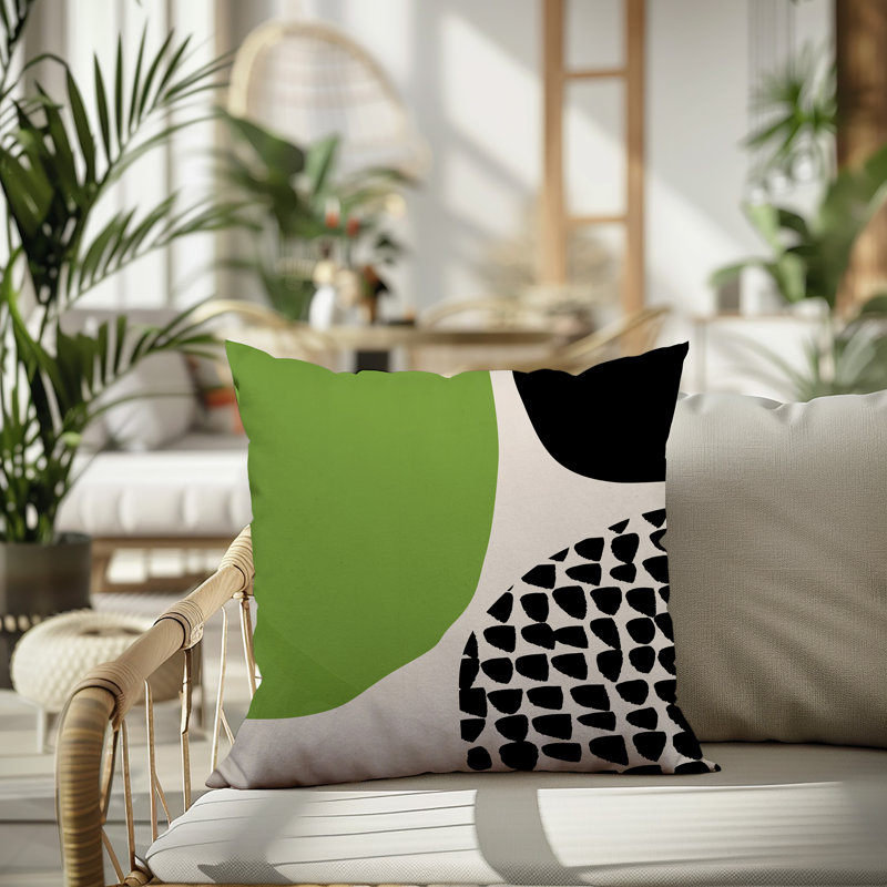 Coussin carré intérieur / extérieur pia, H 19 po x l 19 po, Chartreuse / noir / blanc cassé