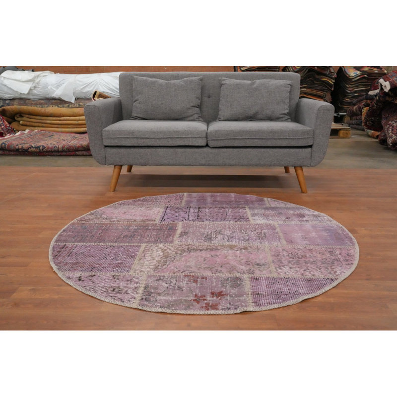 Chic tapis rond patchwork 5 x 5 dans des teintes lavande et rose