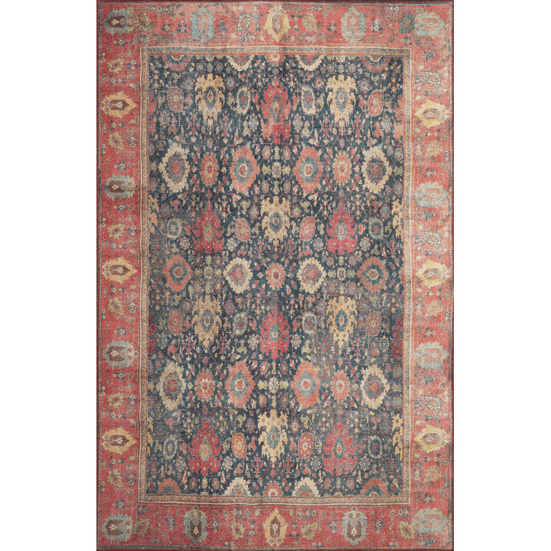 Felecie Oriental Machine Woven Cotton/Polyester Area Rug in Navy, Rectangle 8'4" x 11'6"