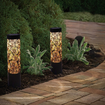 Solar Metal Peony Pathlight 12 Lumens- 2pack