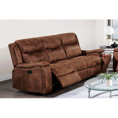 Modern Style 1Pc Manual Motion Sofa Console Loveseat Plush Back Cushion Cup Holder Walnut Finish Primary Living Room Furniture