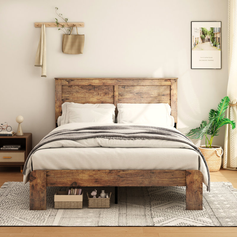 Gambrill Wood Platform Bed Frame,Noise Free,No Box Spring Needed,Large Under Bed Storage, Twin, Dark Brown
