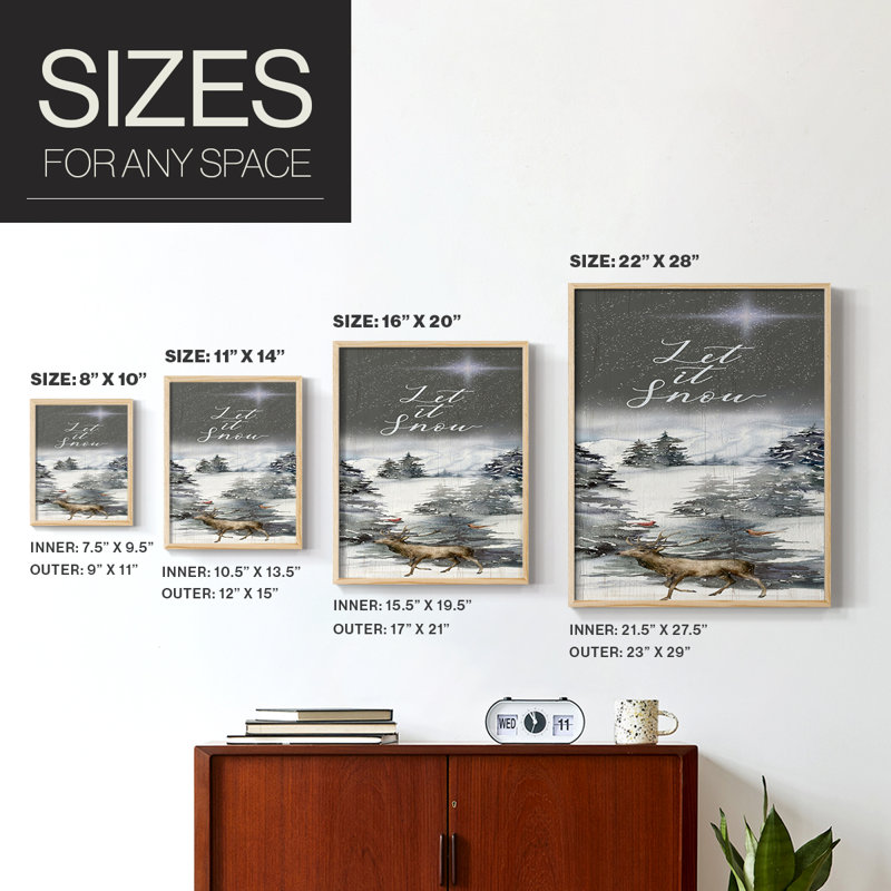 Let It Snow Framed Print - Solid Wood, Natural, 11" H x 9" W