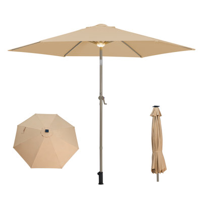 9ft Solar Patio Umbrella with LED Lights, Adjustable Tilt Market Umbrella for Backyard, Garden, Commercial Use