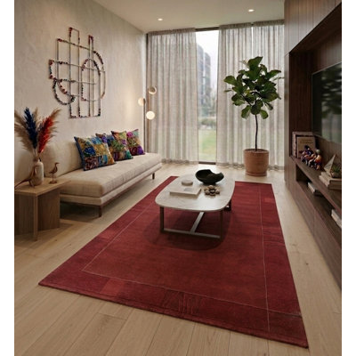Tapis d'intérieur contemporain rouge clair 100% laine Tibbati