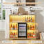	Glass Wine Cabinet with Freestanding Wine Cooler Refrigerator, 4 Removable Wine Shelves, RGB Light-1016607900