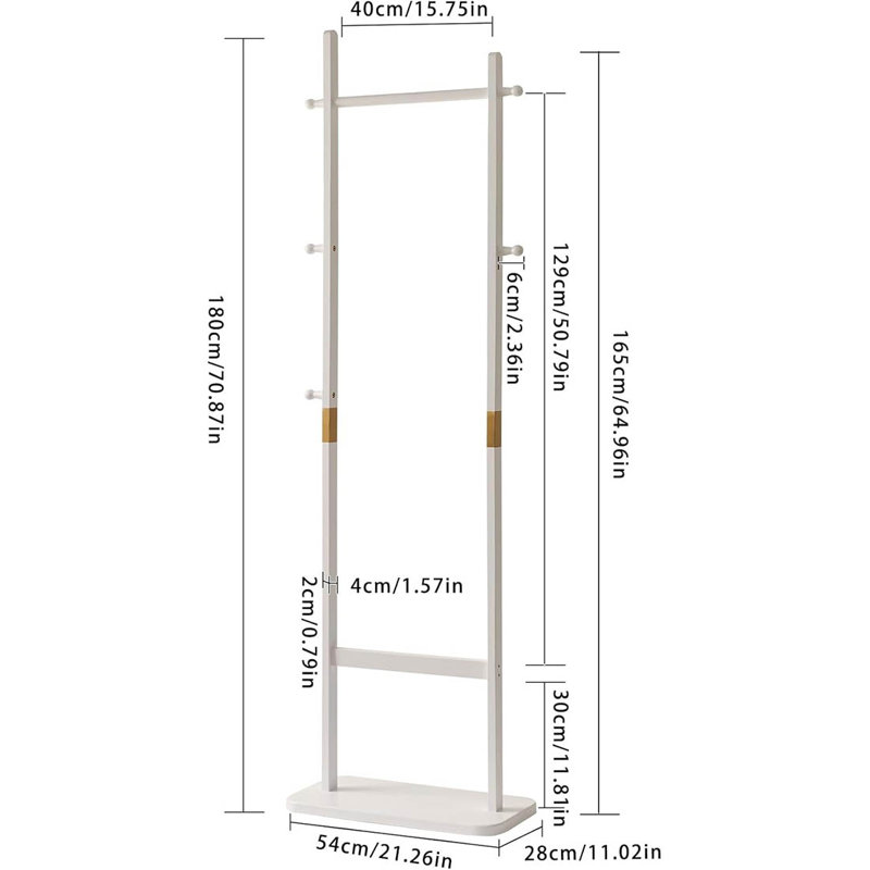 Freestanding 5 - Hook Coat Rack, White