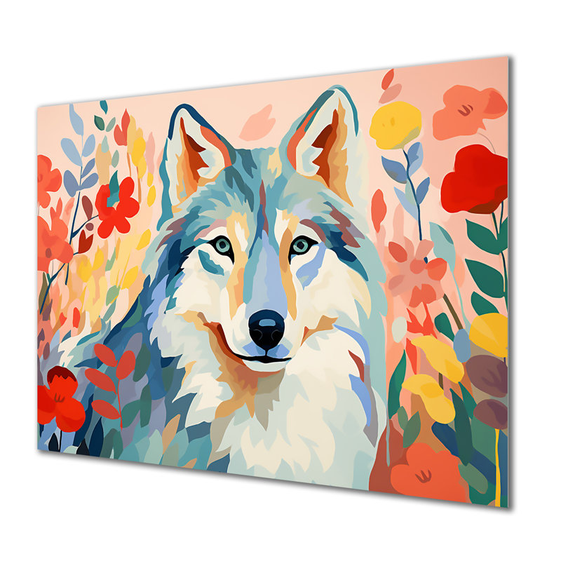 Impressionniste impressionnant loup coloré II - loup, art mural en métal, H 12 po x l 20 po x P 1 po
