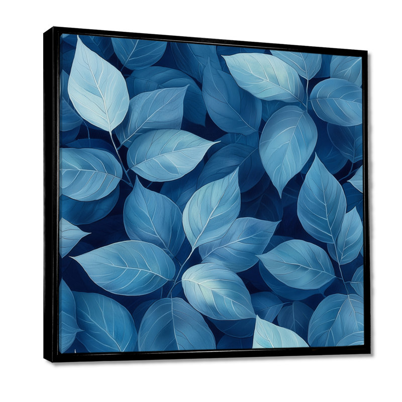 Minimalisme azur feuilles harmonie II - feuilles, art mural, H 30 po x l 30 po, Impression encadrée flottante