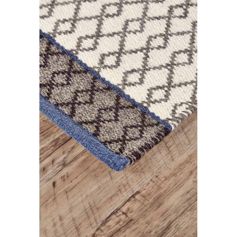 Pilsen Handwoven Flatweave Wool Gray/Navy Area Rug, Rectangle 8' x 10'