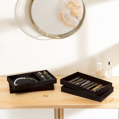 4 plateaux de rangement pour bijoux empilables 4 couches avec séparateurs amovibles - Noir