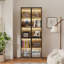 Vitrine haute 78,7 "avec porte vitrée, éclairage ambiant à DEL multicolore, grande bibliothèque à 5 niveaux avec armoire de rangement pour le salon, naturel