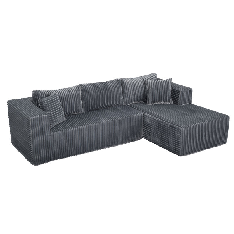 105" L-Shaped Modular Compression Sofa, Gray, Right Hand Facing