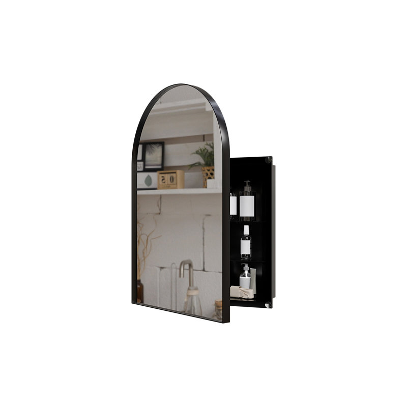 Pharmacie d'angle en métal 18 x 24 pouces avec miroir arqué, Noir