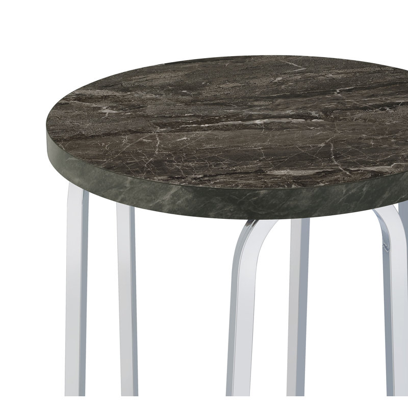Table d'appoint ronde en métal avec dessus en faux marbre gris