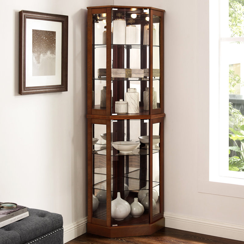 Armoire en noyer à 6 tablettes avec lumières et miroirs, avec lumières et miroirs, Noyer