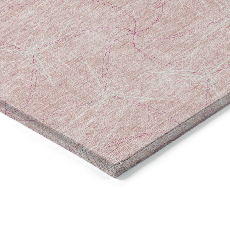 Tapis extérieur lavable à motif géométrique rose et ivoire 3 pi x 5 pi