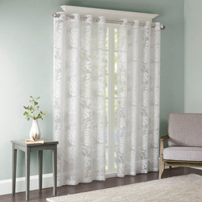 Palm Leaf Burnout Window Sheer White
