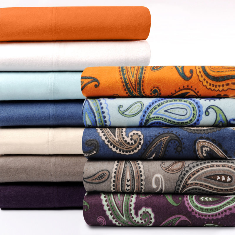 King Size Charcoal Paisley Cotton Flannel Pillowcase Set