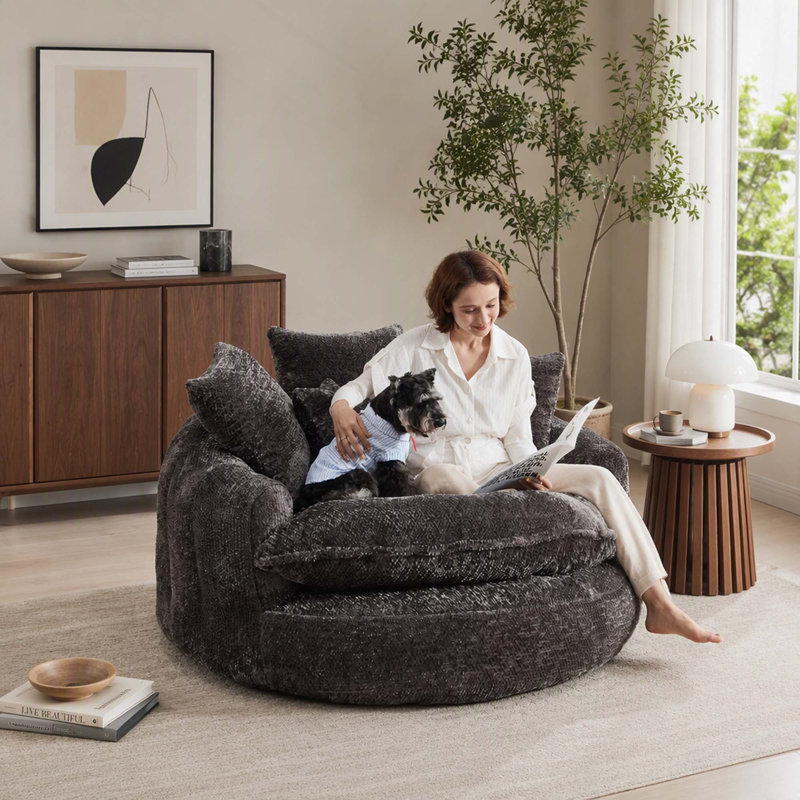 Fauteuil lounge moderne, confortable et multifonctionnel avec coussins pour une détente quotidienne, Polyester gris