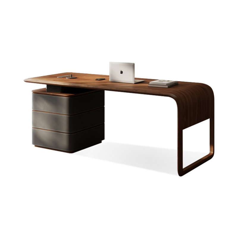 Bureau rectangulaire en bois manufacturé brun noisette, Right Hand Retur, 29.53" H x 70.87" W x 27.56" D