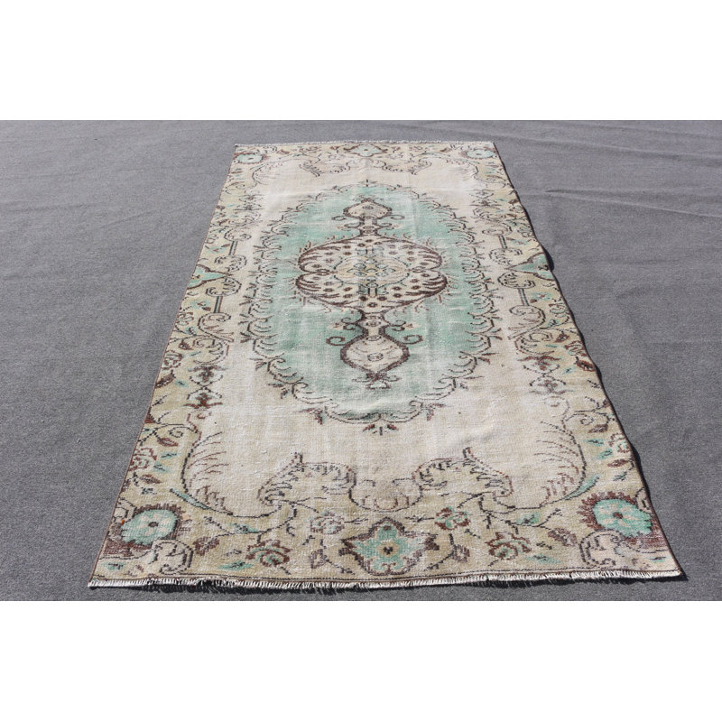 Tapis turc rétro Oushak parfait pour ajouter une touche d'élégance à votre chambre à coucher