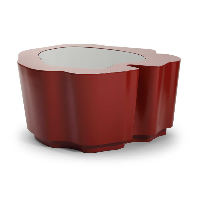 Amorphous Cocktail Table W/Glass Top, Red