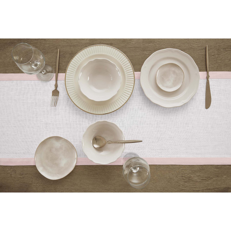 Classic - 100% Pure Linen Table Runner, Blush Pink/ White