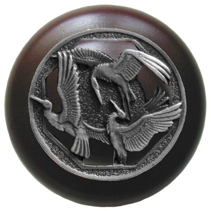 Arts And Crafts Mushroom Knob, Antique Pewter/Dark Walnut Wood