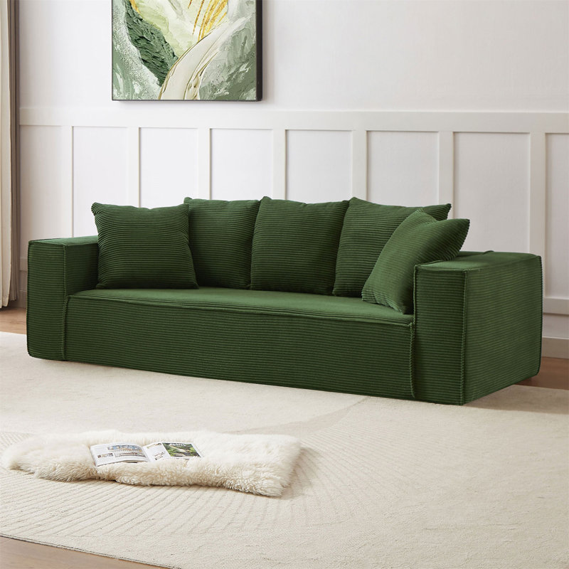 Canapé Rossmoor, Velours côtelé vert, H 31 po x l 89 po x P 38 po