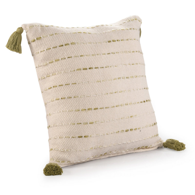 Coussin à fermeture à glissière 100% coton 20 po x 20 po, Vert olive / ivoire