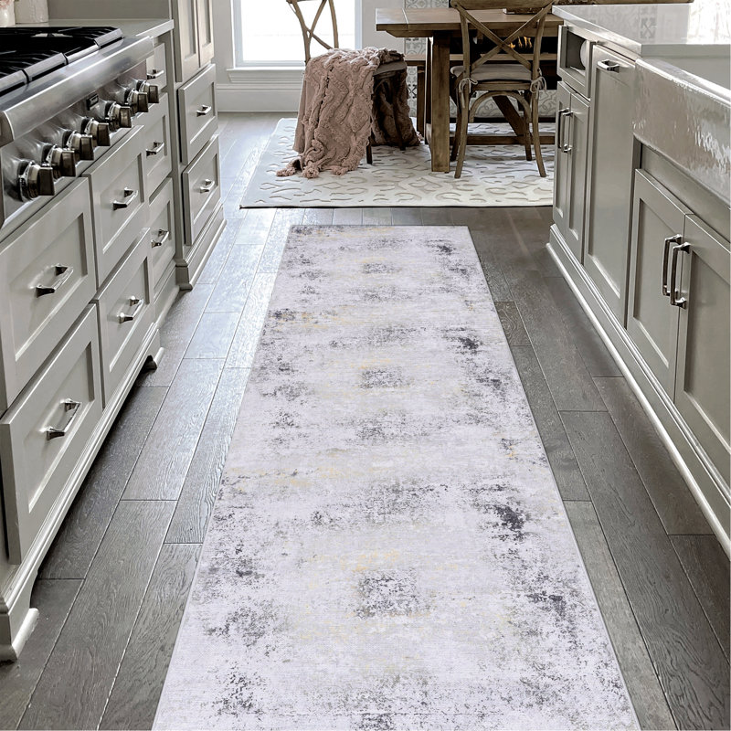2'6''X10' Washable Area Runner Rug, Low-Pile For Bedroom, Kitchen - Gray Non-Slip Rug Runner, Living Room