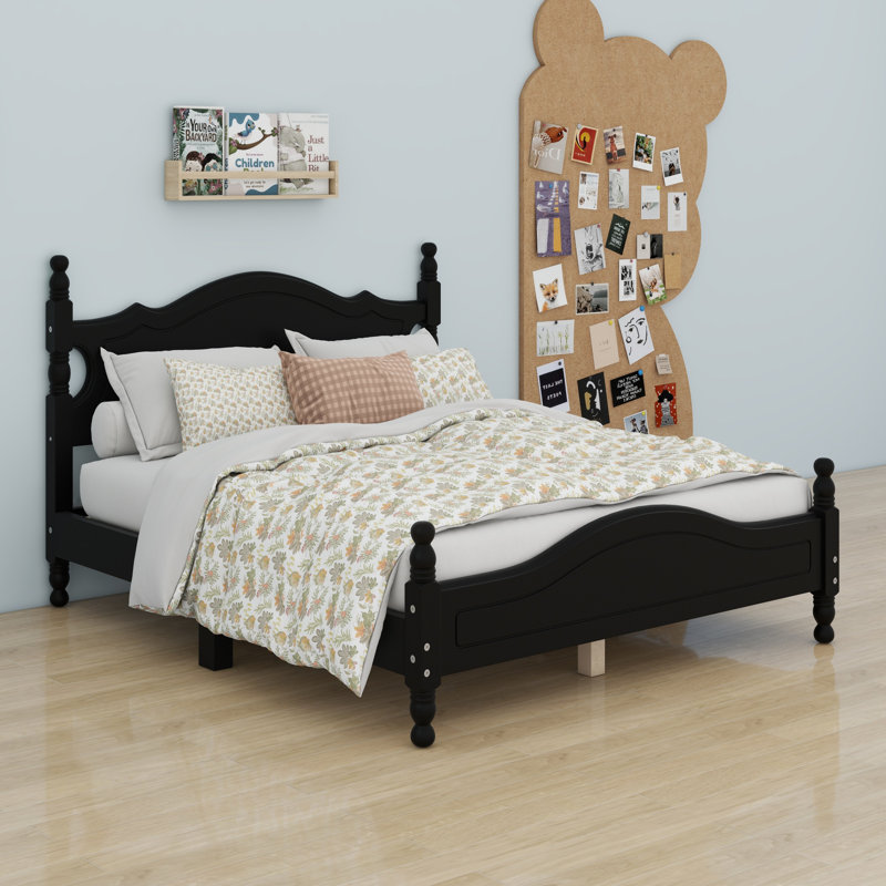 Base de lit plateforme en bois, Noir, Lit double