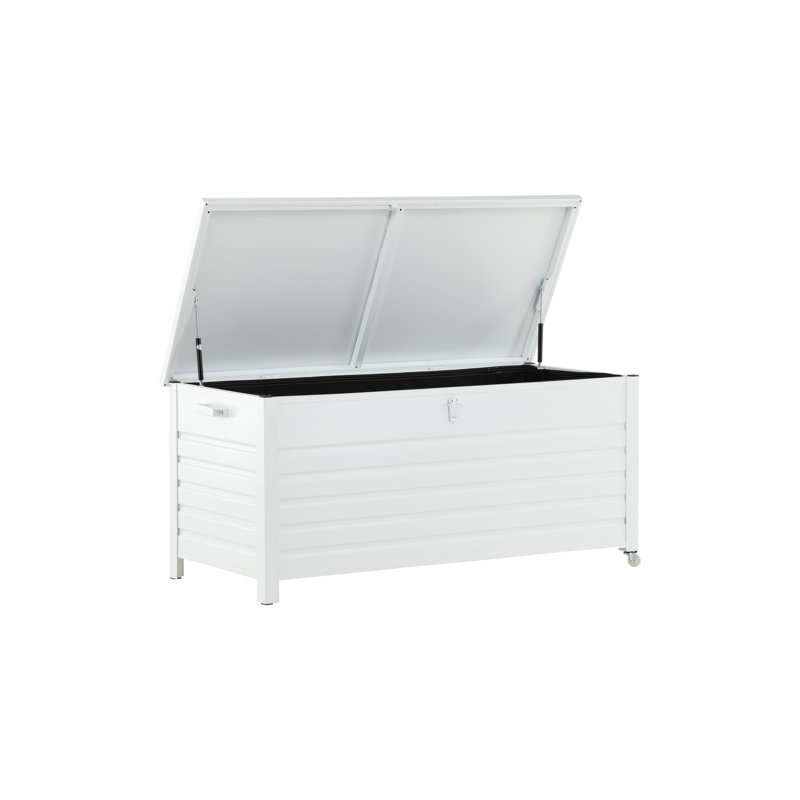 Rebrilliant Tabiauea 130cm W Water Resistant Metal Deck Box with Wheels in White