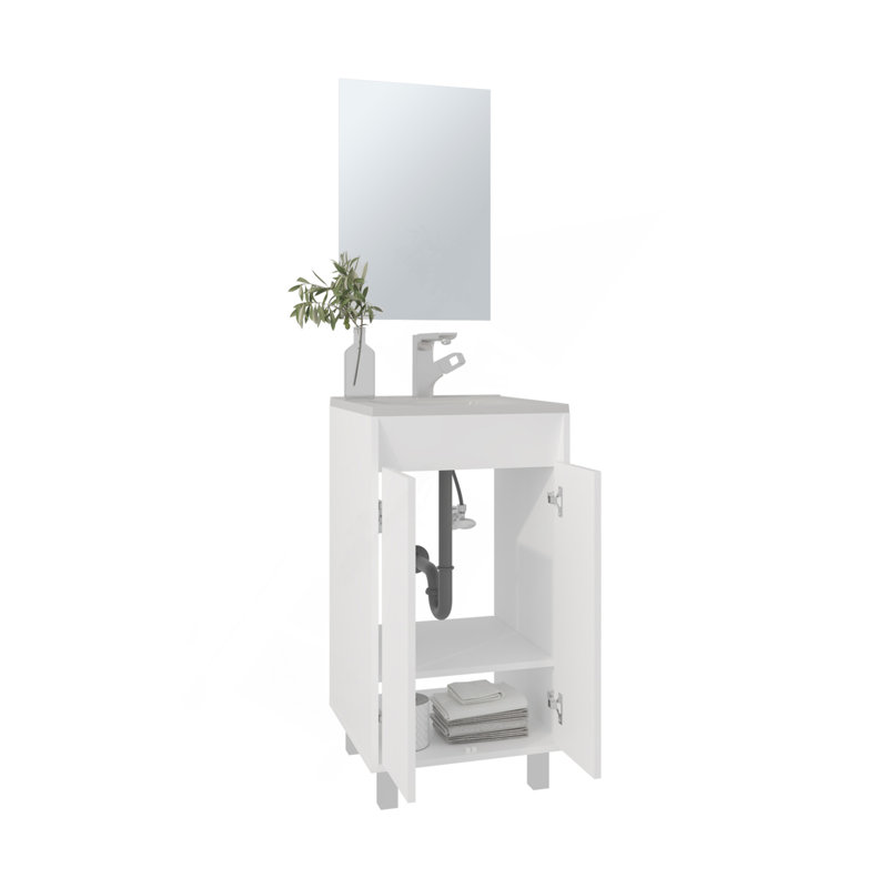 Brady Mirror Bathroom Cabinet, One Door, Two Shelves, White, White