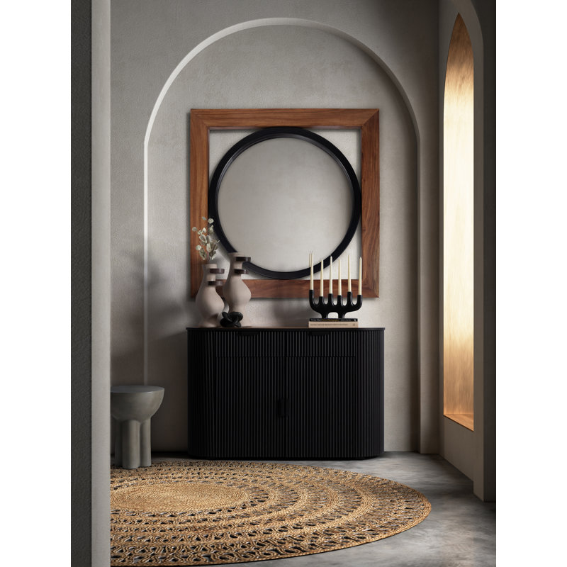 Glam Sculptural Vase with Curved Silhouette and Dual Wood Ring Accents Crafted from Pottery Ecomix Mango Wood and Natural Materials for Eye-Catching Modern Decorative Display