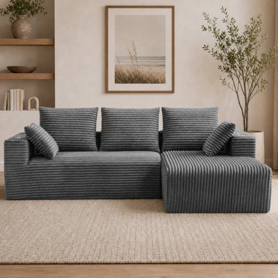 Canapé modulaire de 241 cm avec fauteuil lounge en L, quatre places, design sans structure.