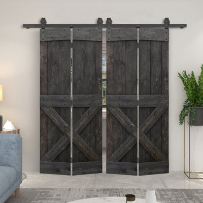 84'' Solid Wood Barn Doors without Installation Hardware Kit Bi-Fold Door
