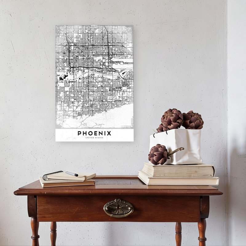 Phoenix Street Map Abstract Contemporary Architecture City Wall Art Print 1 Piece Wrapped Canvas Wall Art