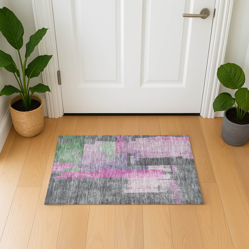 Premium Machine Washable Mayfield AMF1779 Blocks Rug, Rectangle 1'8" x 2'6"