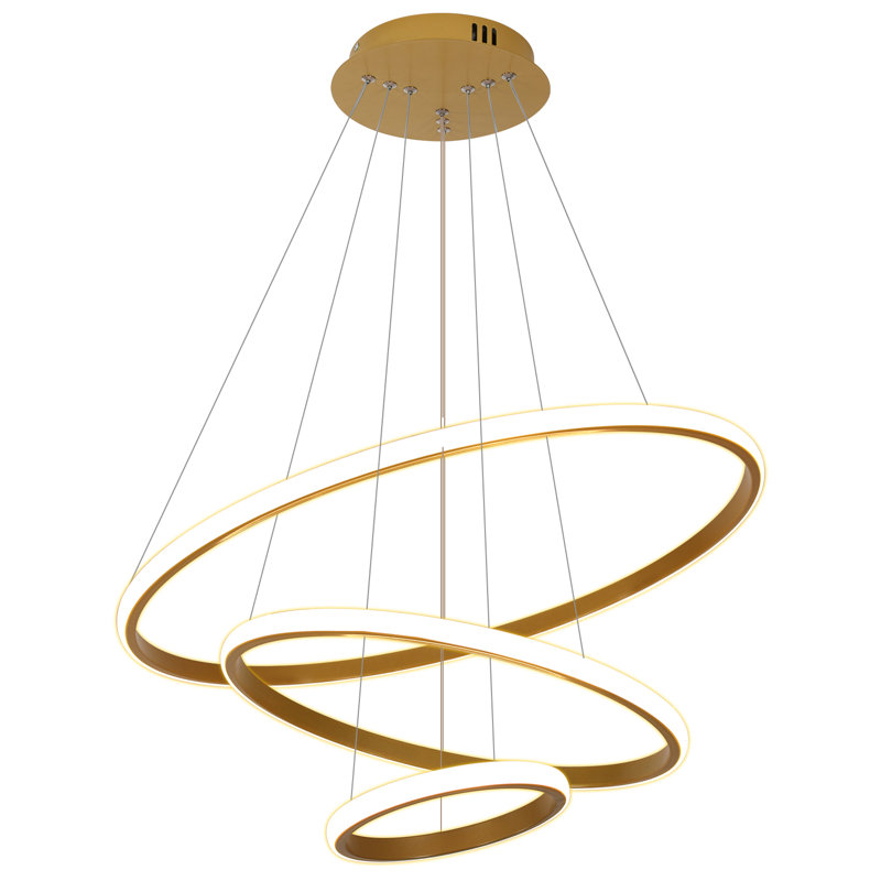 Lustre à 3 lumières DEL Dado, Or, H 33,46 po x l 23,6 po x P 23,6 po