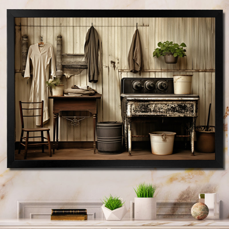 «Farmhouse Laundry Charm III», art mural, Cadre simple noir, H 12 po x l 20 po x P 1 po