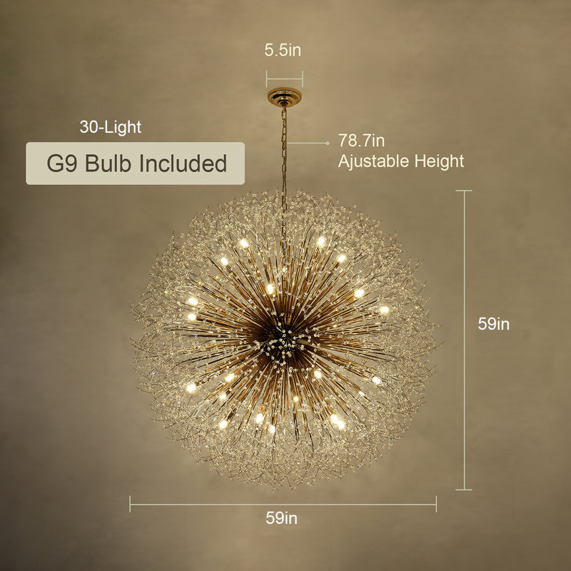 Lustre sphérique Spoutnik à intensité variable Lakeyah, Doré, H 59 po x l 59 po x P 59 po