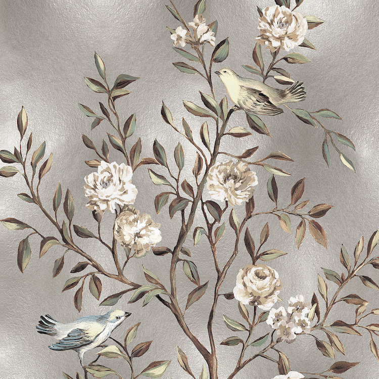 Chinoiserie I - Impression sur toile tendue, H 18 po x l 18 po x P 1,5 po, Toile avec cadre noir, Pas de tapis