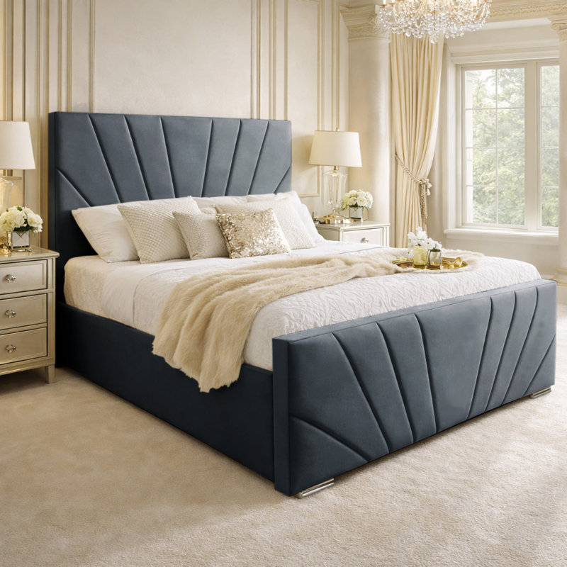 Upholstered Velvet Bed, Double (4'6), Steel