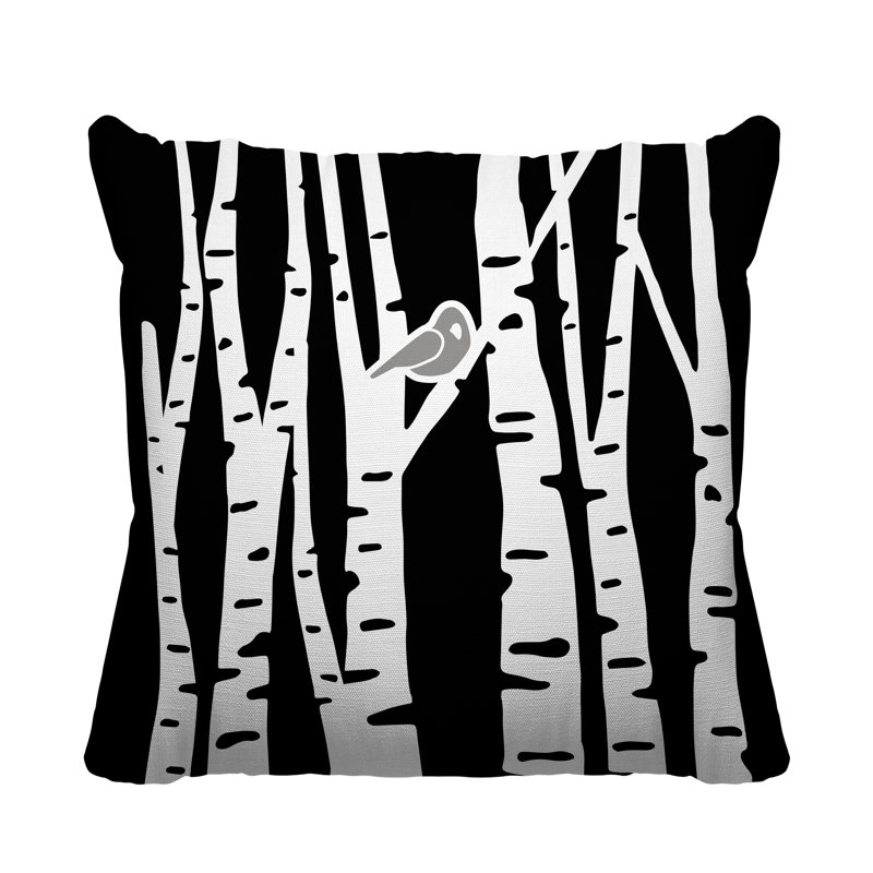 Coussin intérieur / extérieur Birch Tree Autumn / Fall, 17 po x 17 po, Noir, Carré