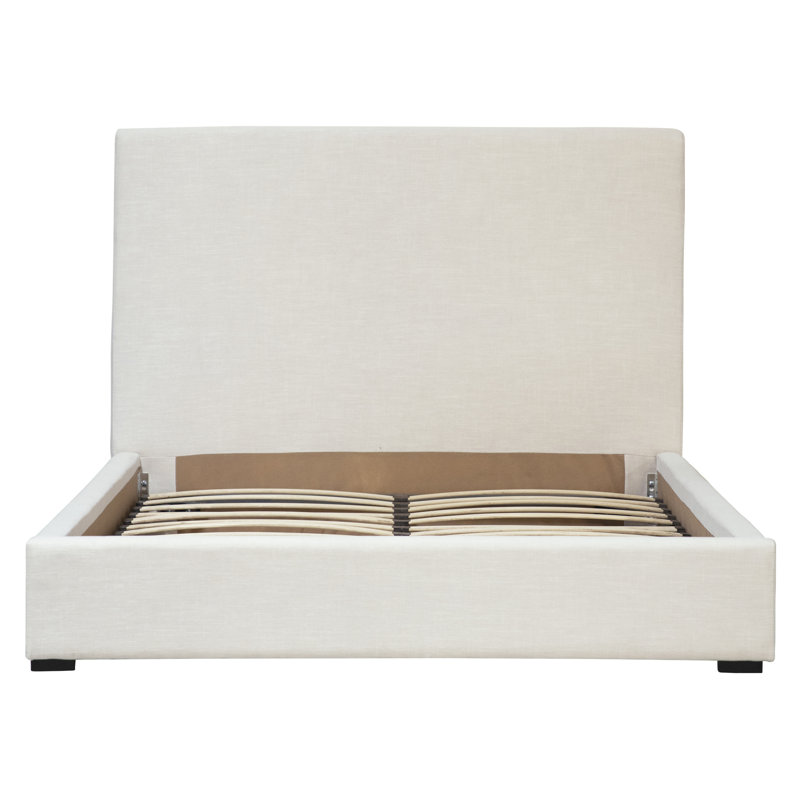 Fabio White Linen Upholstered Panel Platform Bed, Queen, King